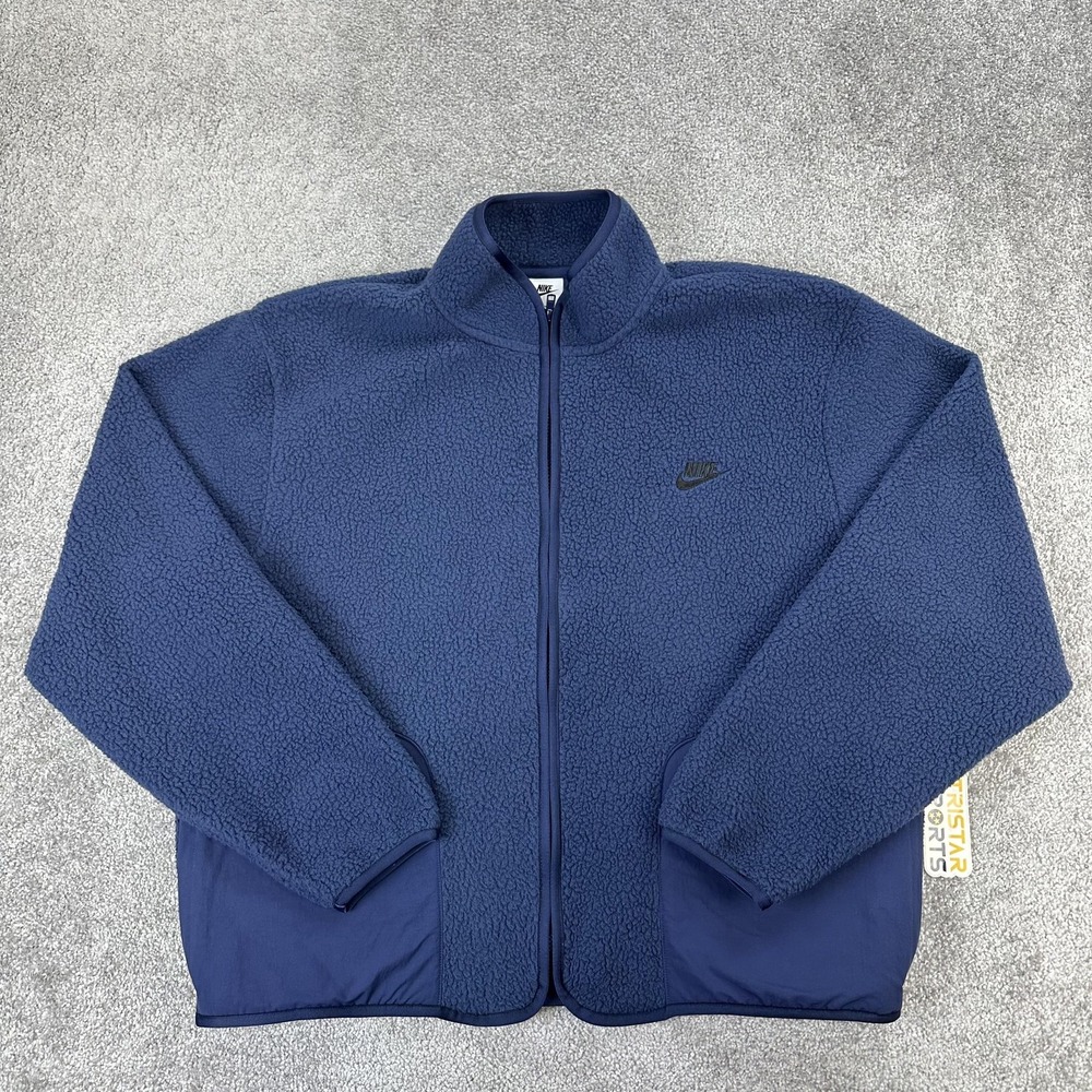 Nike Jacket Mens Medium Blue Fleece Oversized Full Zip Sherpa Coat FB8386-410